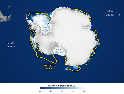 New Record-Low of Ice Extent in Antarctica. (Image Credit: NASA Earth Observtory)