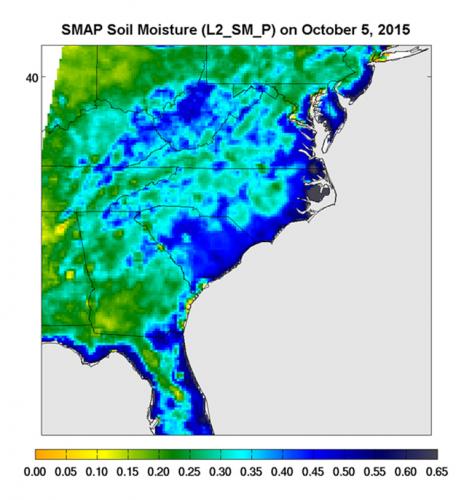 NASA JPL SMAP image of South Carolina flooding 5 Oct 2015